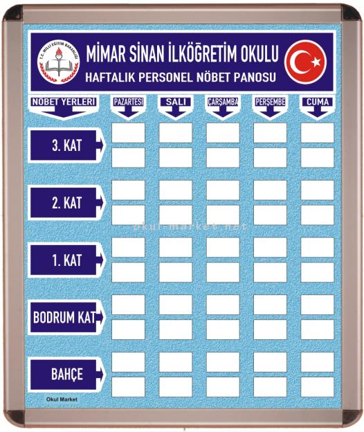 Okul Personel Panosu Öğretmen Nöbet Panosu NÖBET PANOSU(50 RESİMLİKLİ) 
